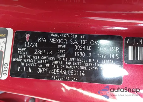 2025 Kia K4 Lxs from USA, damaged, VIN 3KPFT4DE4SE060114